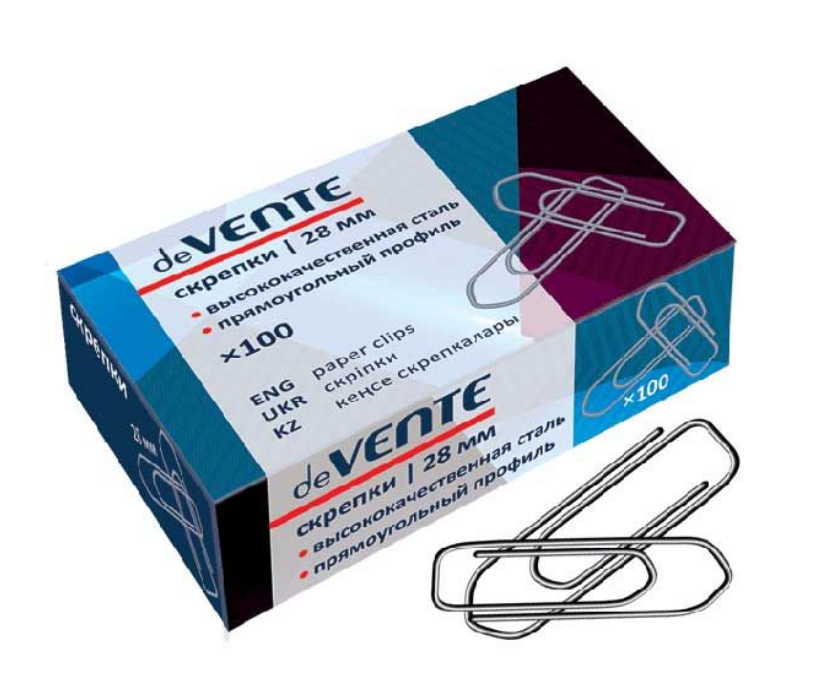 Скрепки металлические "deVENTE" прямоугольный профиль оцинкованные 28 мм, 100 шт, 4135334