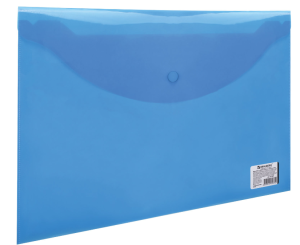 Папка-конверт с кнопкой BRAUBERG , А4 , до 100 листов , прозрачная , 0,15 мм , синяя, 221637