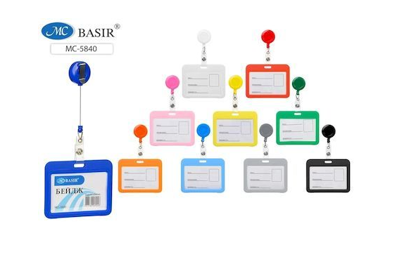 Бейдж 'Basir' 85х54 мм на шнурке, с рулеткой-ретрактором с вытяжной нитью, цвета ассорти, MC-5840
