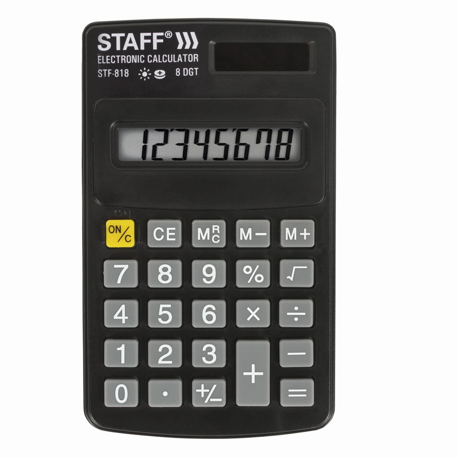 Калькулятор карманный STAFF STF-818 (102х62 мм), 8 разрядов, двойное питание, черный, 250142