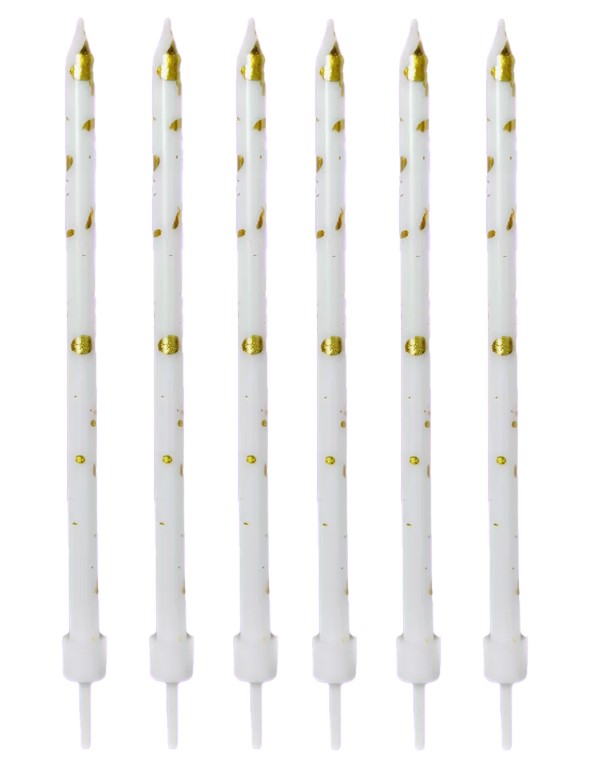 Свечи тортово-коктейльные Белые с золотом с держателями, 192055