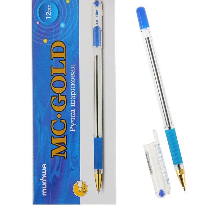 Ручка шариковая MunHwa 'MC Gold' голубая, 0,5мм, грип, штрих-код ВМС-12