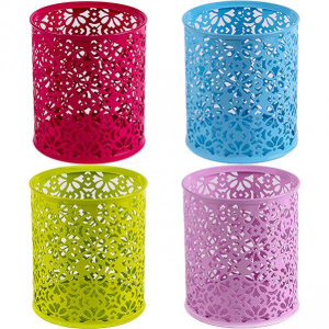 Стакан канцелярский металлический круглый , с узором , цветной, AR-803-3