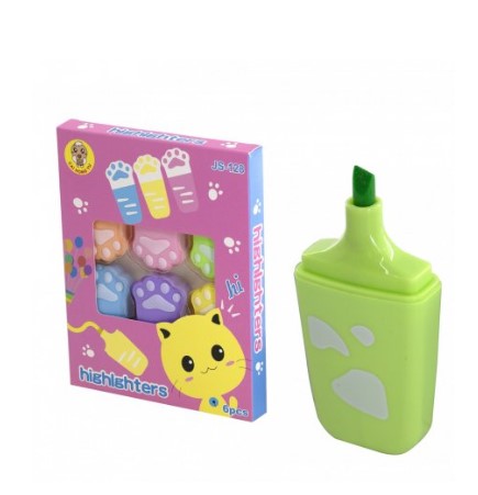 Набор текстовыделителей, 6 цв., Alingar, Котята, фигурный корпус, неоновые цвета, AL11099