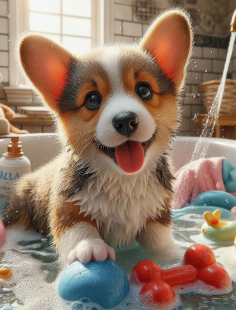 Картина по номерам 30х40 см, Корги принимает ванну, ХК-5226