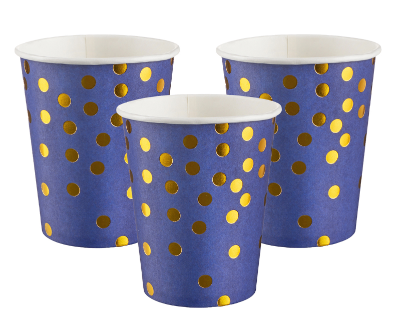 Стаканы (250 мл) Конфетти, Синий/Золото, Металлик, 6 шт, 6231383