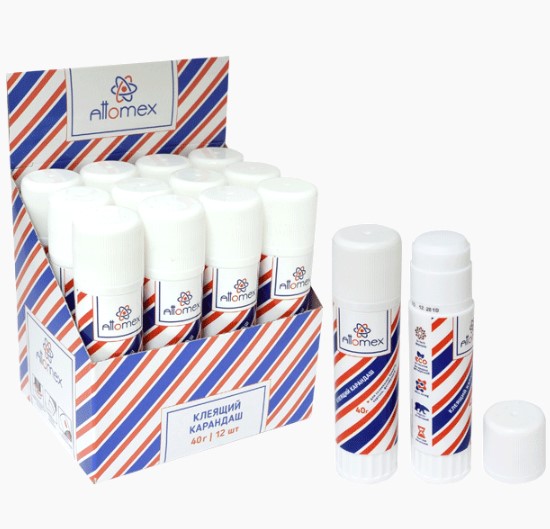 Клеящий карандаш PVA основа 'Attomex' 40 г, в картонном дисплее с пластиковым поддоном, 4042034