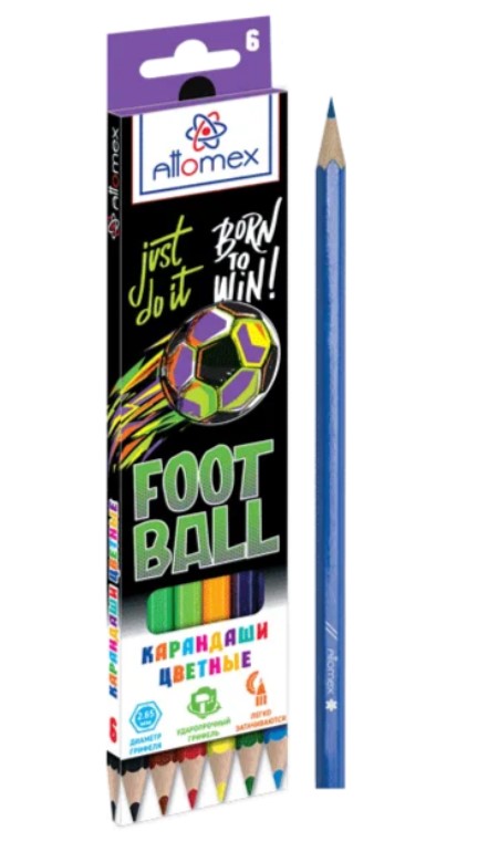 Карандаши цветные 'Attomex. Football' 06 цветов, М, диаметр грифеля 2,65 мм, 5021425