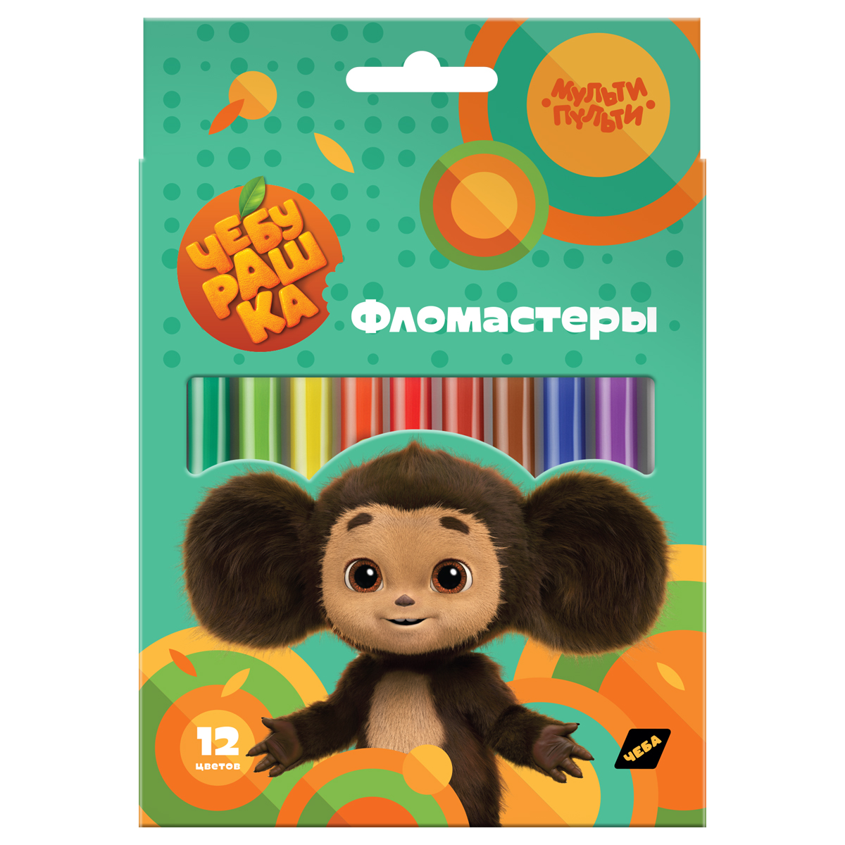 Фломастеры, Мульти-Пульти, 'Чебурашка', 12 цветов, смываемые чернила, ФЛЧБ_53015