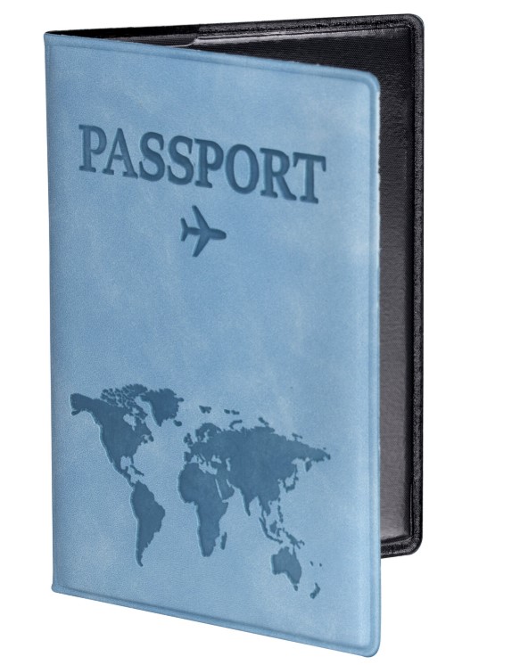 Обложка для паспорта 'Passport Map', мягкая экокожа, голубая, STAFF, 238877