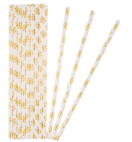Трубочки для коктейлей, Снежинки, Белый;Золото, Металлик, 12 шт. в упак, 6233656