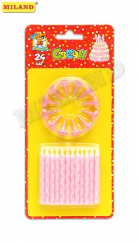 Свечи для торта с подставками 'Розовые ромбы', (24 шт;уп), европодвес, С-0462
