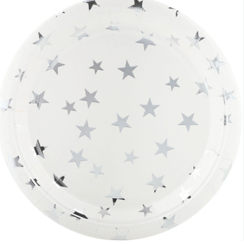 Одноразовые тарелки 18 см. 'Белые. Серебряные круги', (10 шт;уп)
