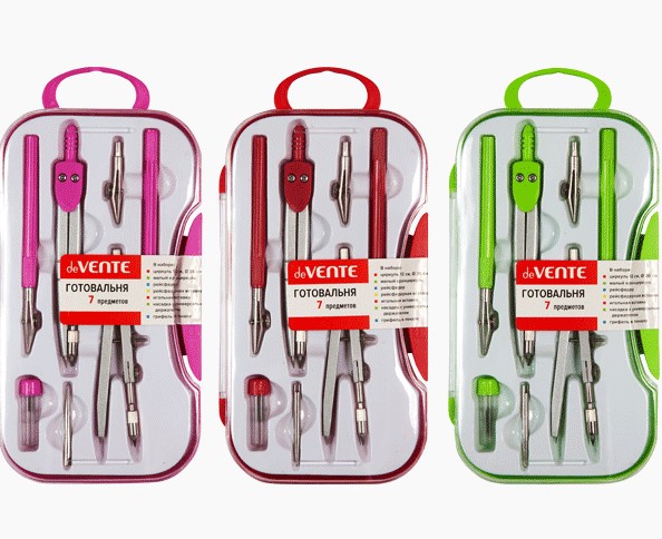 Готовальня школьная deVente (7 предм.), цветной корпус, 5093601