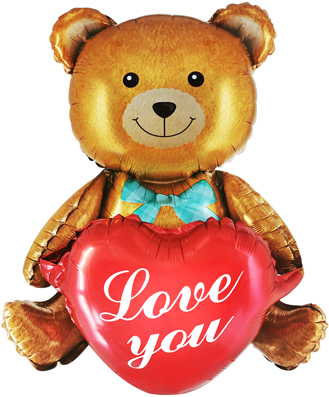 Шар (30''/76 см) Фигура 3D, Сидячий мишка с сердцем, Коричневый, 1 шт, 23206