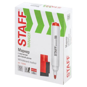 Маркер стираемый для белой доски на магните со стирателем, КРАСНЫЙ, STAFF 