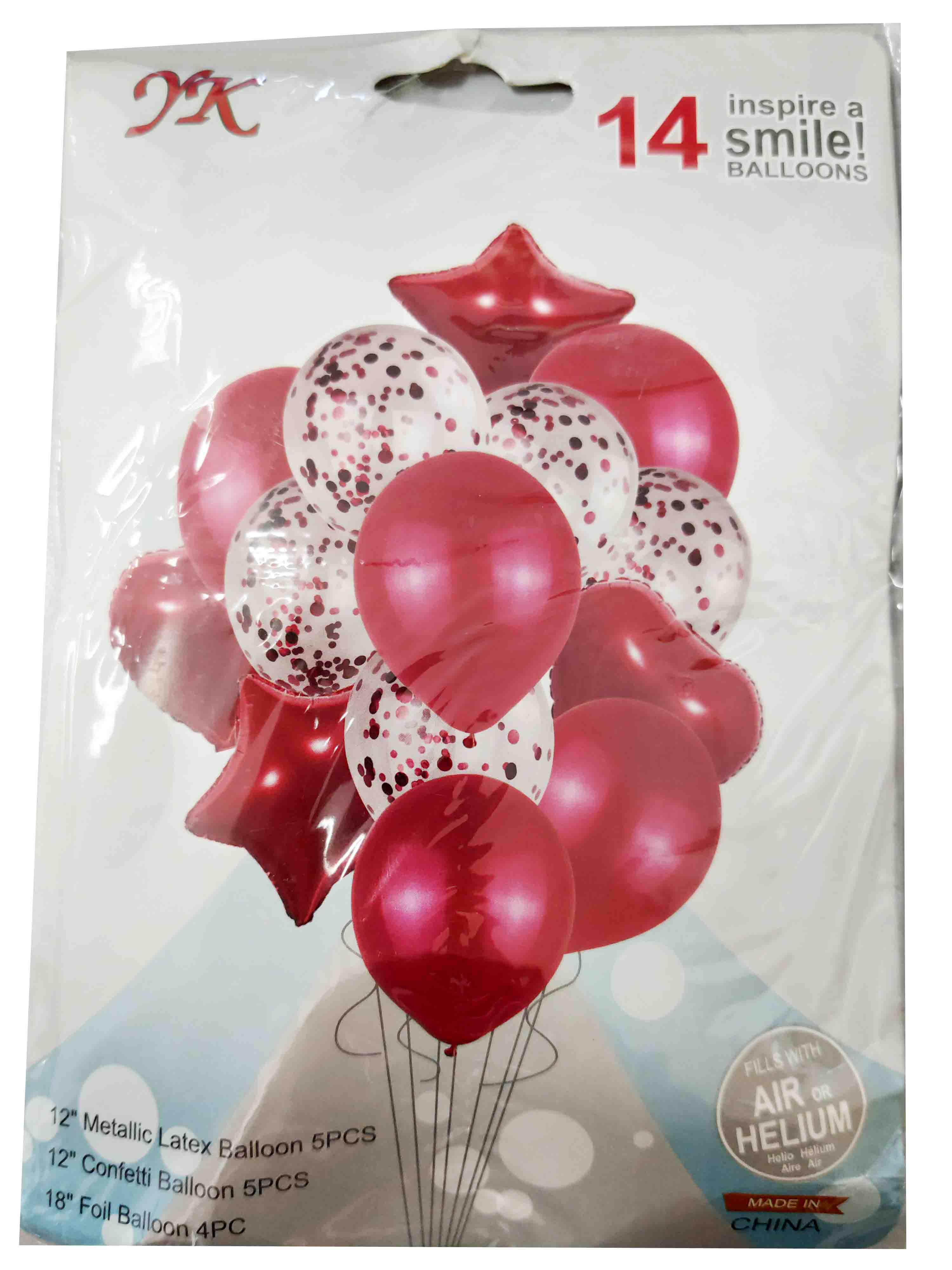 Набор шаров 'Красное ассорти+конфети',14 шт.в наборе (4 фольгир.+5 латексных+5 конфетти),6100