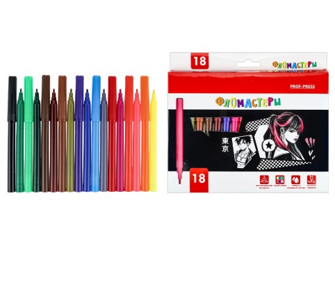 Фломастеры с вентилир колпачком 18 цв. BLACK ANIME, ФВ-2569