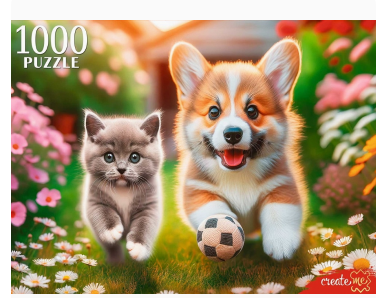 ПАЗЛЫ 1000 элементов. КОРГИ И БРИТАНСКИЙ КОТЕНОК, ХП1000-8279