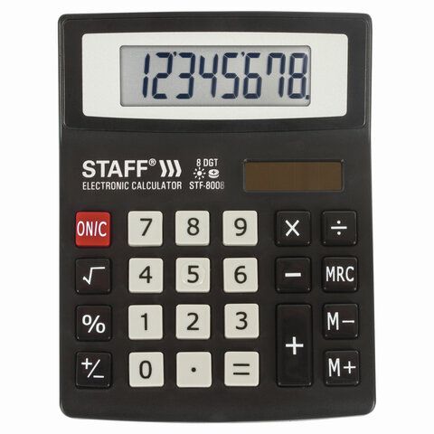 Калькулятор настольный STAFF STF-8008 (Двойн. питание) 8 разряд. 113 х 87 мм, 250147