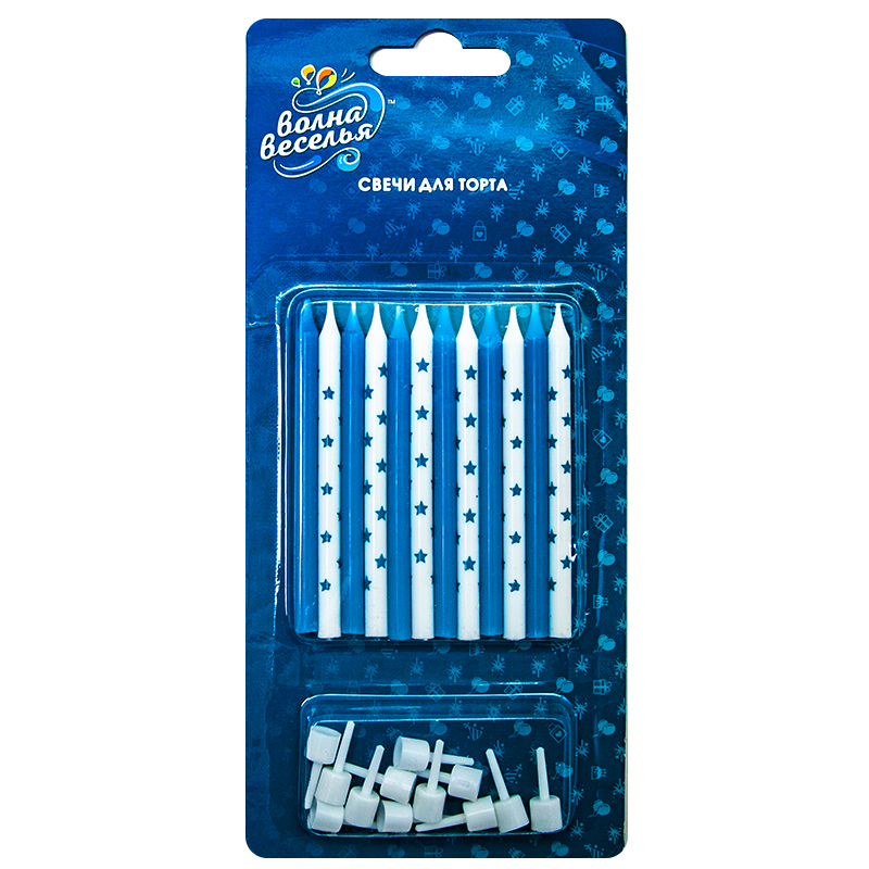 Свеча Звездочки, Голубой микс, 7,5 см, (12 шт;уп), с держателем, 132490