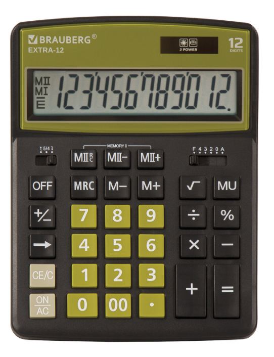 Калькулятор настольный BRAUBERG EXTRA-12-BKOL (206x155 мм), 12 разрядов, двойное питание, 250471