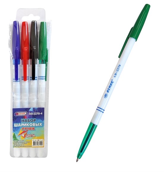 Набор шариковых ручек 4 цвета, пластиковая, AR-2270-4