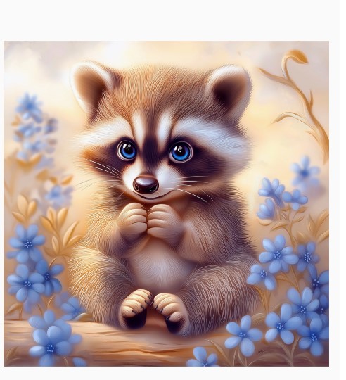 Холст с красками 20х20 см, Голубоглазый енотик, Х-0739