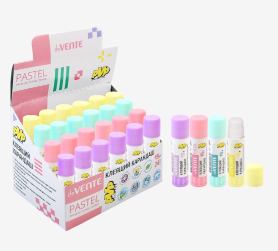 Клеящий карандаш PVP основа 'deVENTE. Pastel' 15 г (быстросохнущий) в картонном дисплее, 4042060