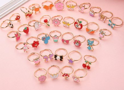 Кольцо детское с камнем;пластик (сердце 36), ассорти, AKS-01-2