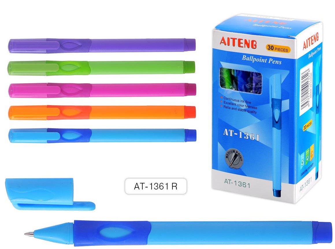 Ручка шариковая AITENG для правшей, 0,7 мм., трехгран., рез.грипп, АТ-1361R