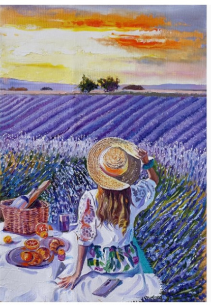 Алмазная мозайка 'Лавандовый пикник' (блест.) 22х32 см, с подрамником. 24 цвета, НД-0818