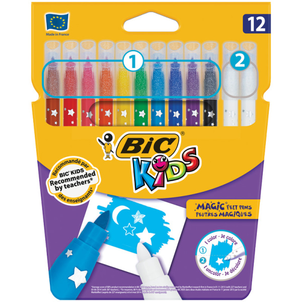 Фломастеры 10 цв. Bic 'Magic' + 2 стирателя, смываемые, картон. уп., европодвес, 9202962