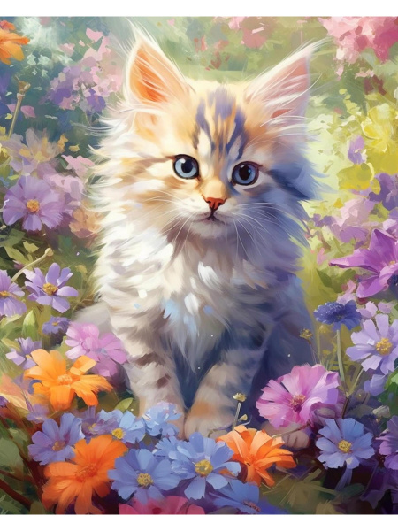 Алмазная мозайка (клас) 40х50 см, с подр, Пушистик в саду, НД-0636