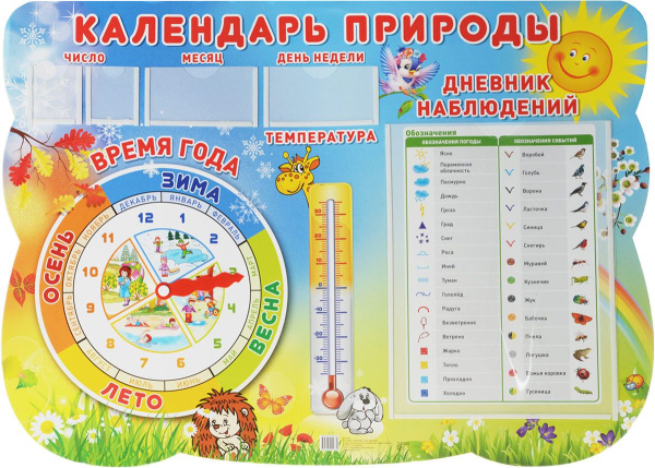 Стенд А2 Сфера 'Календарь природы' с карточками чисел, дней недели. месяцев, 978-5-9949-0978-2