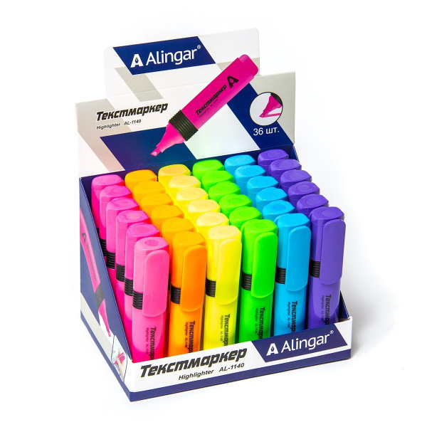 Текстовыделитель  ассорти, ALINGAR, 'Line-Max', прямоугольный корпус, скошеный, 1-5 мм, AL-1140